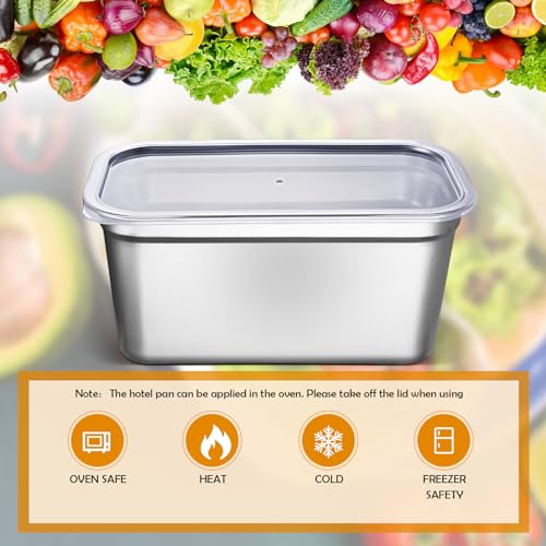 8 Pcs 304 Stainless Steel Food Storage Containers with Lids 1/3 Size Hotel Pan Chicken Food Grade Pans Metal Meal Containers for Restaurant Stackable Kitchen Freezer Buffet(6 Inch Deep) - size: 6 Inch Deep