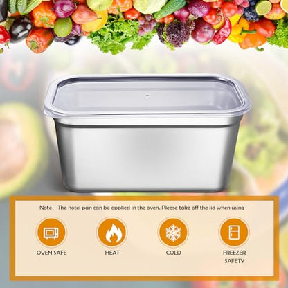 8 Pcs 304 Stainless Steel Food Storage Containers with Lids 1/3 Size Hotel Pan Chicken Food Grade Pans Metal Meal Containers for Restaurant Stackable Kitchen Freezer Buffet(6 Inch Deep) - size: 6 Inch Deep