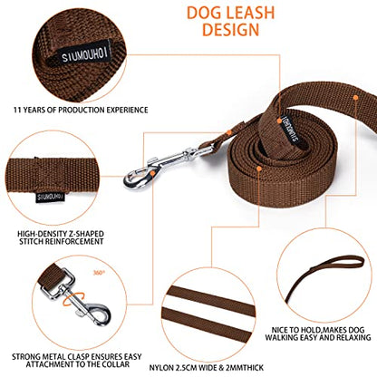 Strong Durable Nylon Dog Training Leash, 1 Inch Wide Traction Rope, 6 ft 10ft 15ft Long, for Small and Medium Dog (Brown, 6 Feet) - color: Brown, size: 6 Feet