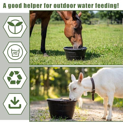 Sadnyy 2 Pcs Rubber Feeder Bucket, Quart Gallon Rubber Horse Feed Bucket with Handle Large Utility Feed Pan Dog Bowl Horse Feeder for Goats Horses Animal Feeding, Inches(13.4 x 7.3 Inches,Classic) - size: 13.4 x 7.3 Inches, style: Classic