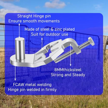 T-Post Gate Hinge Pins Heavy Duty 5/8 Inch 2 Pack T Post Gate Hinge Kit for Farm Garden Backyard Gates Hanger Easy Install