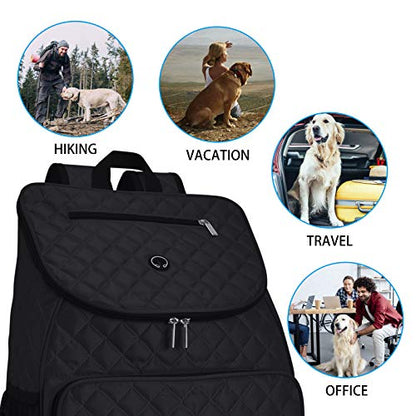 BAGLHER Dog Travel Bag, Airline Approved Pet Supplies Backpack, Dog Travel Backpack with 2 Silicone Collapsible Bowls and 2 Food Baskets, Black - color: Black-B