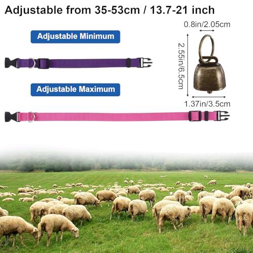 MAQUITA 12 Pack Goat Collars with Bells - Adjustable Nylon Collar Set with Antique Copper Bells for Sheep, Lambs, Small Farm Animals (4 Colors)