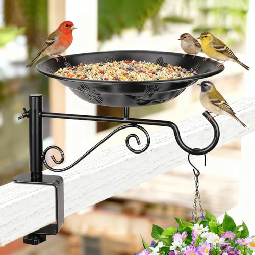 Balcony Bird Feeder, Bird Bath with Plant Hook for Outdoors, Black - style: 1 Tray with Hook