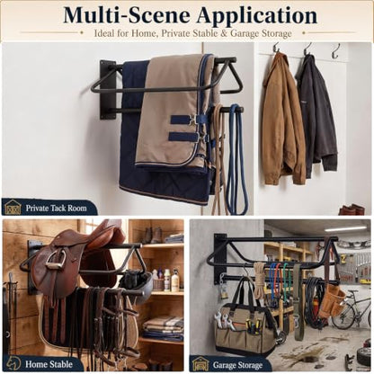 LOVIVO 2 Pack Rust Resistant Wall Saddle Rack with Pad for Western Style Saddles,Black | Heavy Duty Steel, High Load-Bearing , Dual Layer Storage, Rust Resistant, Universal Fit, Easy Install，Buy More Save More