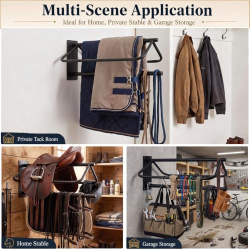 LOVIVO 2 Pack Rust Resistant Wall Saddle Rack with Pad for Western Style Saddles,Black