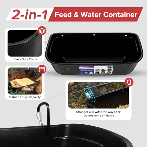 Goovilla Large Feed Trough, Hanging or Screw-in, 2 Pack 9 Quart, Black - color: Black, size: 9 Quart