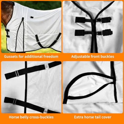 Horse Fly Sheet Breathable 78" UV Protection Equine Summer Sheets Stand Neck White - size: 78"(145cm)