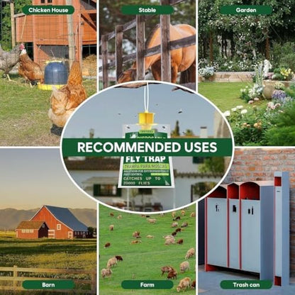 8-Pack Hanging Fly Trap Set with Disposable Bags; Includes Bait, Non-Toxic; Ideal for Backyards, Farms, Barns, Patios, and Gardens