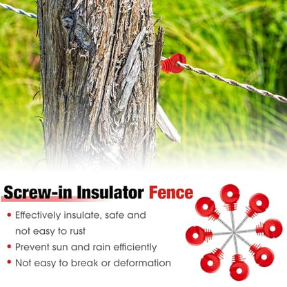 Sweetude 200 Pcs Electric Fence Insulator with 1 Pcs Insulator Socket Tool Screw in Ring Post Wood Post Electric Fence Ring with Socket Tool for Animal(Red) - color: Red