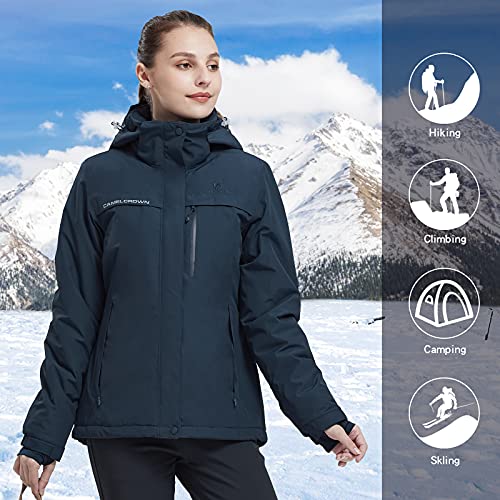 CAMEL CROWN Women’s Mountain Snow Waterproof Ski Jacket Detachable Hood Windproof Fleece Parka Rain Jackt Winter Coat - color: Dark Blue-1, size: X-Large