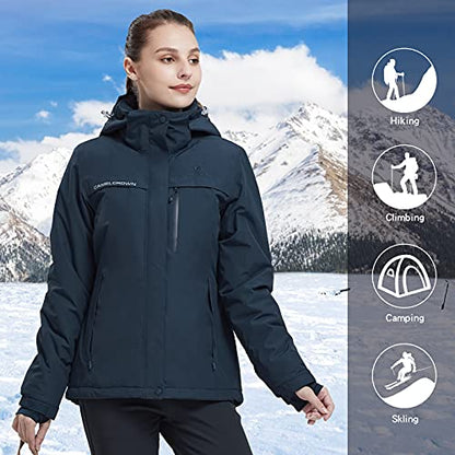 CAMEL CROWN Women’s Mountain Snow Waterproof Ski Jacket Detachable Hood Windproof Fleece Parka Rain Jackt Winter Coat - color: Dark Blue-1, size: Medium