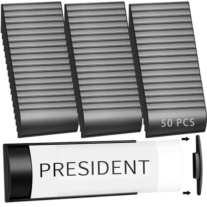 Therwen 50 Pcs Aluminum Office Name Plate Holder for Door, Black - color: Black