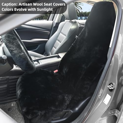 Aegis Cover Sheepskin Car Seat Cover Genuine Australian Merino Wool Front Seat Cover Luxury Dense Pelt Universal Fit for Most SUVs, Trucks, Bucket-Style, 54 X 22 Inches (CS-Black) - color: Black
