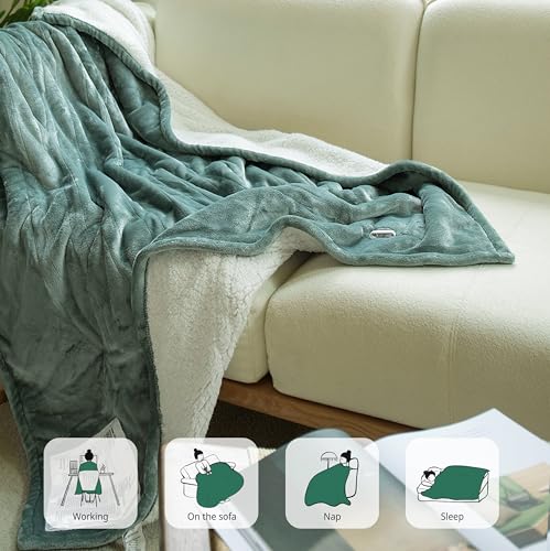 Templewet Heated Blanket Throw 50" x 60",Soft Electric Blanket,Green | Timer Settings,Auto Off,Soft Sherpa Heated Throw Blanket,Machine Washable,Fast Heating for Sofa Bed Office Use,Gifts for Mom - color: Lake Green