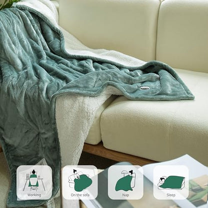 Templewet Heated Blanket Throw 50" x 60",Soft Electric Blanket,Green | Timer Settings,Auto Off,Soft Sherpa Heated Throw Blanket,Machine Washable,Fast Heating for Sofa Bed Office Use,Gifts for Mom - color: Lake Green