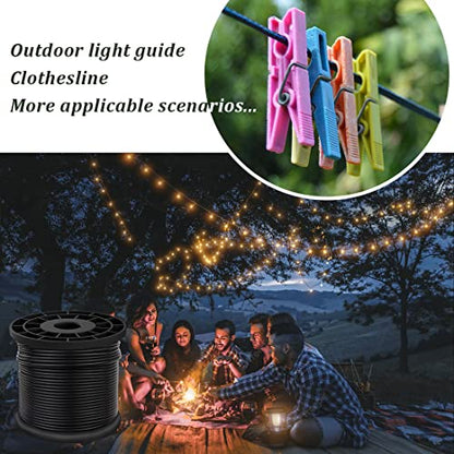 Vinyl Coated Wire Rope 304 Stainless Steel Coated Wire Cable-Black, 1/16" OD to 3/32" x 200FT, with 60 Pcs Crimping Sleeves-Cable for String Lights, Suitable for Clotheslines - size: 200FT