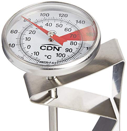 CDN ProAccurate® Instant Read Beverage Frothing Thermometer with Clip for Precise Temperature Measurement, 6.5" Stainless Steel Stem, Easy to Read Display, Black Case (IRB220-F-6.5) - size: 6.5 inch Stem-1.5 inch Magnified Dial