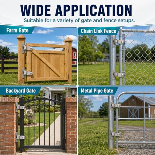 4 Pack 1-3/8" Wall Mount Gate Hinges for Chain Link Fence Gates, Heavy Duty Galvanized Steel Gate Hardware with 5/8 Inch Male Pin for Farm, Yard, Metal - size: 4 Pack