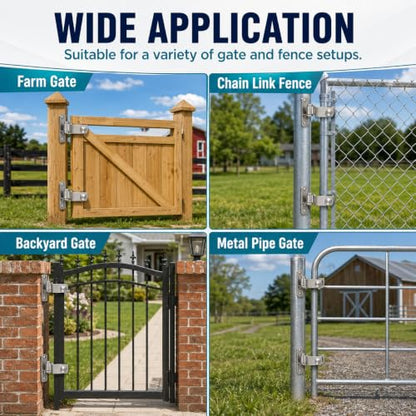 1-3/8 Inch Wall Mount Gate Hinges for Chain Link Fence, Farm and Yard Gates - size: 2 Pack