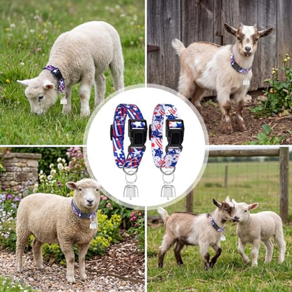 2 Pack Patriotic Goat Collars with Bells, Red White Blue Pattern for Lambs - style: Independence Day