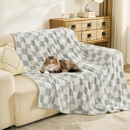 EMME Checkered Blanket Queen Size - 80"x90" Grey Knit Blanket Soft Fluffy Patterned Throw Blankets for Couch, Sofa, Chair, Bed, Camping, Picnic, Travel - color: 23-checkered Grey, size: Queen