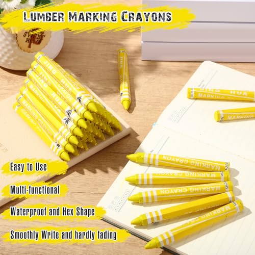 MotiMind 120 Pcs Industrial Lumber Crayons Bulk Wax Tire Marker Construction Marker for Craft Detailed Marking on Lumber Metal Carton Ceramics Concrete Glass Plastic 4.45" x 0.43" (Yellow) - color: Yellow