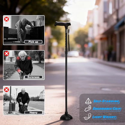 Walking Cane for Men and Women, Extended Handle; Solid Base; Foldable; Adjustable Heights; Lightweight; Heavy-Duty Canes for Seniors (Black) - color: Basic Black Cane(30.31-37.40in)