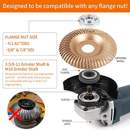 Upgraded Tungsten Carbide Wood Carving Disc Grinding Wheel, Angle Grinder Polishing Pad Wood Sanding Shaping Cutting Discs, Stump Grinder Wood Carving Tools for Angle Grinder Attachments