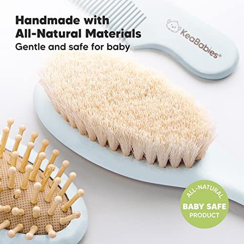 KeaBabies Baby Hair Brush and Baby Comb Set & Baby Washcloths - Wooden Baby Brush with Soft Goat Bristle - Bamboo Viscose Baby Towels and Washcloths