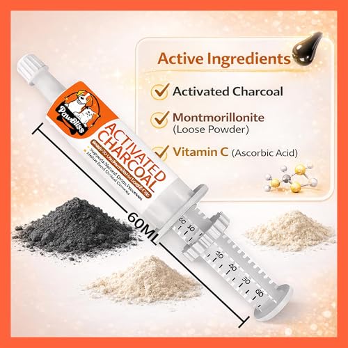Activated Charcoal First Aid Kit -Emergency Support for Dogs, Cats & Puppies, Natural Charcoal Formula for Digestive Balance, Camping & Home Essential Oral Anti Diarrhea Digestive (60ml 1Tubes)