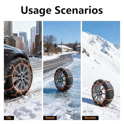 12 PCS Car Snow Tire Chains, Anti-skid Non-slip Traction Strap for Winter Ice & Mud, Adjustable Thickened Tire Zip Tie, Portable Emergency Accessory for Cars SUVs Trucks (Orange)