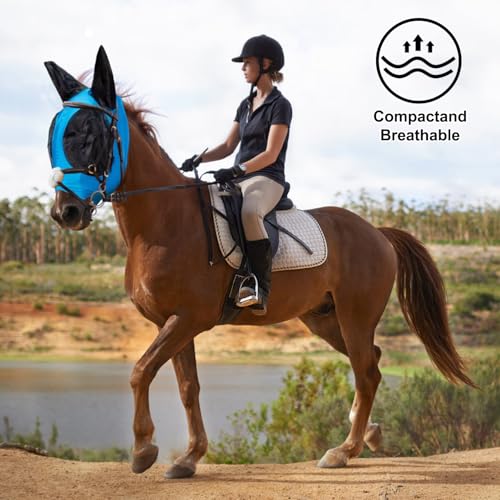 FOXLVDA Horse Fly Mask - Fly Masks for Horses with Ears Set of 2 - color: Blue/Purple