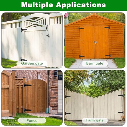 Insaga Heavy Duty Gate Hinges 1000 LBS, 13'' Strap Hinges with Ball Bearings, 6mm Thick Carbon Steel Weld-On or Bolt-On Hinges, 180° One Way Open for Barn Farm Fence Shed Garden Gates (2Pcs, Black) - size: 180° Open-2Pack