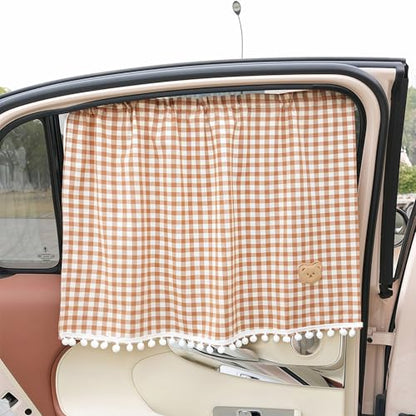 Plaid Car Side Window Curtain Sun Shade of 2,Coffee - color: Coffee