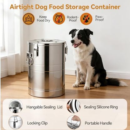 Newget 45 lb Stainless Steel Dog Food Storage Container with Scoop - size: 45 lb