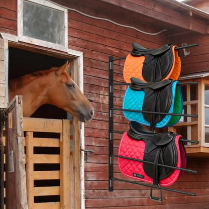 2 Pack Heavy Duty Saddle Pad Rack, Wall Mount Horse Blanket Holder | 180° Swing-Out Horse Blanket Rack with 6 Well-Spaced Arms, Wall-Mounted Saddle Pad Storage for Stable, Garage & Tack Room
