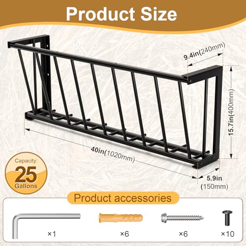 Hay Feeder for Goats Horses,25 Gallon Livestock Feede,Heavy-Duty Steel Goat Hay Rack,40''Long Hay Feeder Blanket Holder,Wall Mount Goat Feeders for Horses,Sheep,Goats,Indoor Outdoor Uses