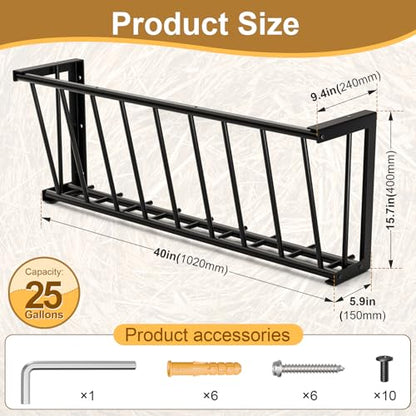 Hay Feeder for Goats Horses,25 Gallon Livestock Feede,Heavy-Duty Steel Goat Hay Rack,40''Long Hay Feeder Blanket Holder,Wall Mount Goat Feeders for Horses,Sheep,Goats,Indoor Outdoor Uses
