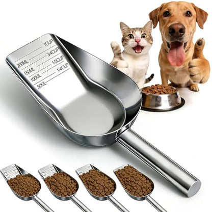 Dog Food Scoop Stainless Steel with Long Handle, Precise Measuring Cups - size: 1CUP