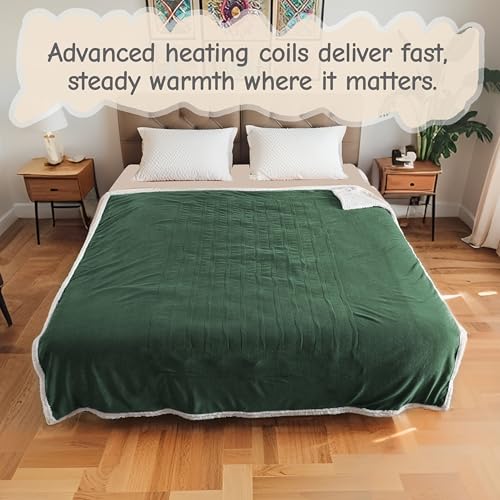 Soypipo Electric Heated Blanket 84"x90", 9 Heat Settings 10-Hour Auto-Off - color: 08-dark Green, size: Queen 84"x90"