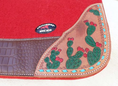Horse 32" x 30" Western Contoured Wool Felt Therapeutic Saddle Pad 39218 - color: Red Cactus