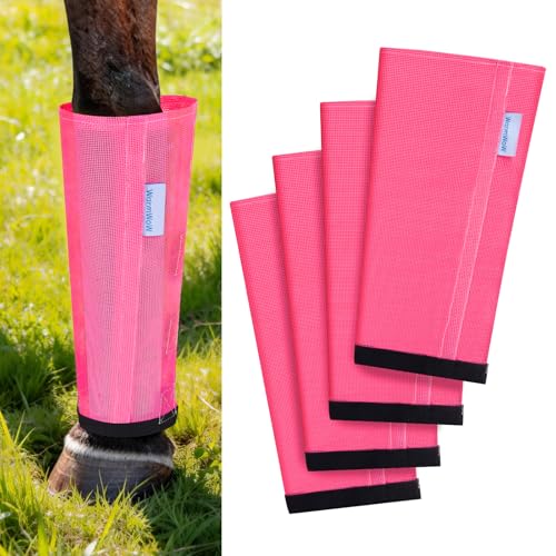 Fly Boots for Horses Set of 4, Loose Fitting Mesh Horse Fly Boots Leggings, Reduce-Stomping Adjustable Equine Leg Wraps & Socks, Stay Up Not Sag, No Rub (Magenta) - color: Magenta
