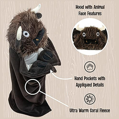 Lazy One Wearable Hooded Blanket for Kids, Animal Hooded Blanket (Buffalo) - color: I'm Buff Buffalo Hooded Blanket