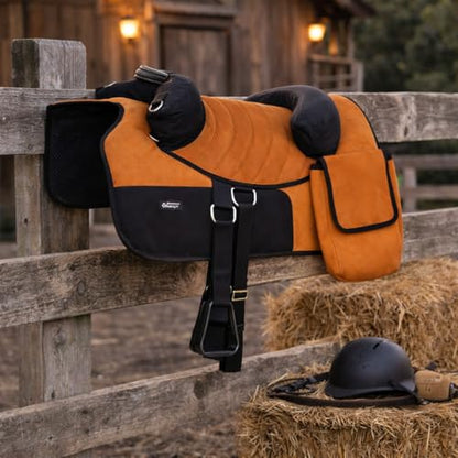 CHALLENGER Horse Western Deluxe Bareback Trail Saddle Pad w/Pockets Girth Stirrups 39TS07 - color: Tan, size: 11" Seat
