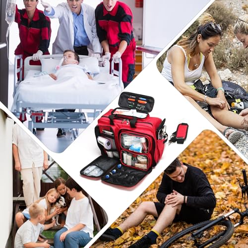Medical Bag Empty First Aid Bag,Emergency Bag for Nurses,Home Health Care, EMT(Bag Only) - color: Red