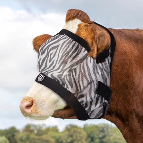 Harrison Howard Cattle Livestock Fly Mask Breathable Mesh Padded Edging with Fun Patterns Large Spacing Forelock Opening Design Adjustable Fit for Cattle Zebra - color: Zebra