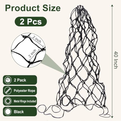 Hay Bags for Horses, 40 Inch Slow Feed Hay Nets for Horses 2 Pack, 2" Small Holes Polyester Rope Hay Net with Large Opening and Drawstring Closure for Goats Sheep Cattle, Stall Trailer Pasture