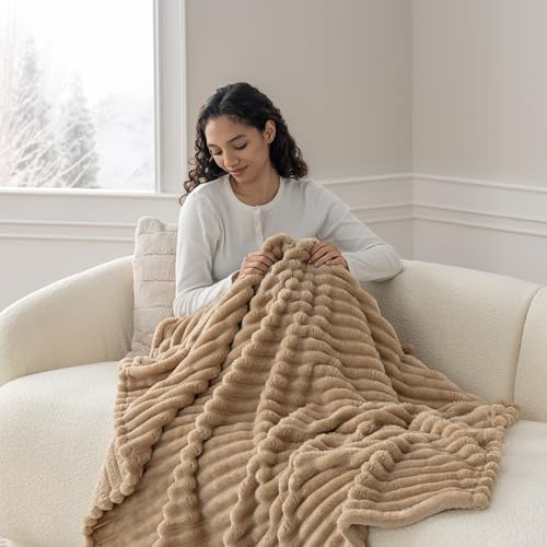 Berkshire Ribbed VelvetLoft® Throw – 330gsm Medium Weight Plush, Extra Soft & Warm Plush Throw Blanket for Bedroom, Couch, Travel – Durable & Easy Care(Irish Cream, Throw Size 50" x 60") - color: Irish Cream, size: Throw (50 in x 60 in)