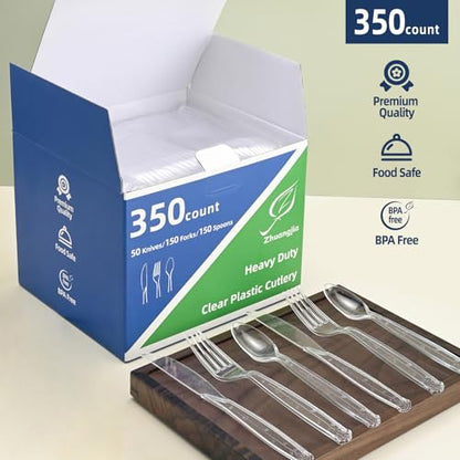 350 Count Clear Plastic forks, Extra Heavy Duty Plastic Forks | Premium Disposable Forks, BPA-Free stainless steel fork disposable for Party Supplies, Weddings and Everyday Use